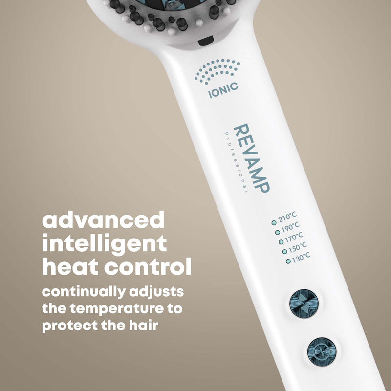  [AUSTRALIA] - REVAMP Deepform Ceramic Straightening Brush - Hair Straightening Paddle Hot Brush, Ionic Technology, Extra Long Heated Bristles for Frizz Free Hair, Oil Infused for Salon Professional Shine, White