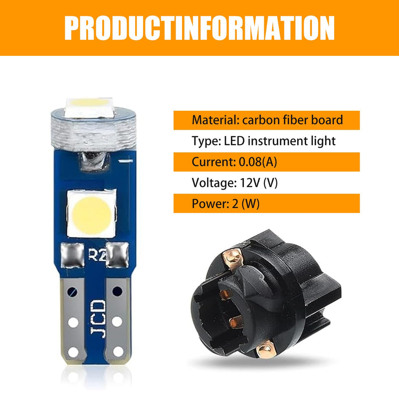 20 PCS Automobile T5 LED Instrument Light Set, 3030-3SMD High-brightness Chipset with Twist Lock Holder, A/C Light Gear Shift Light Digital Clearly Indicator Bulb, Universal for Cars (White) White 20 PCS