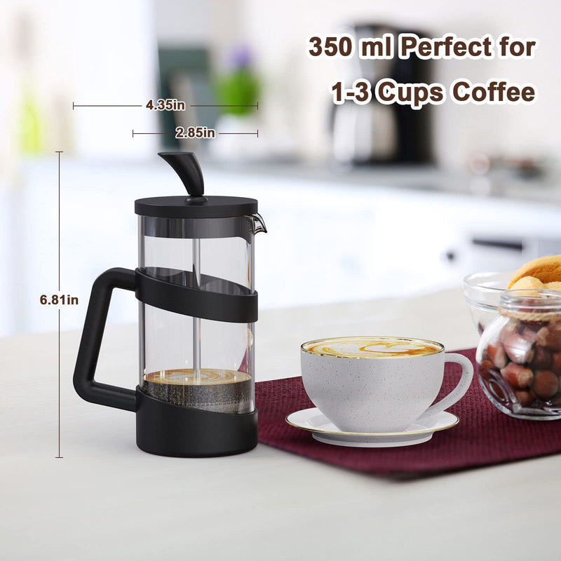 RAINBEAN Mini French Press Coffee Maker, 12 oz, Camping Coffee Press Pot, Small French Press, Tea and Frothed Milk Press (Black, 12 oz) Black 355 ml
