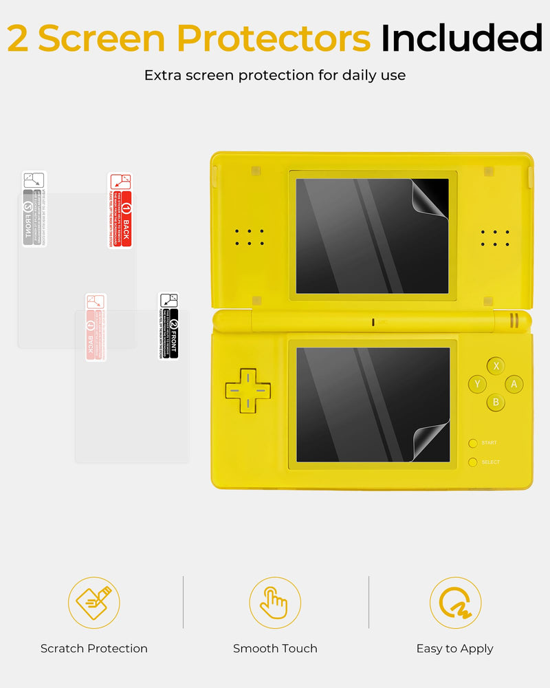 DS Lite Charger and Case Bundle, USB C to DS Lite Charging Adapter, Clear Crystal Case, 2 Sets of Screen Protectors, 4 Stylus Pens for Nintendo DS Lite NDSL