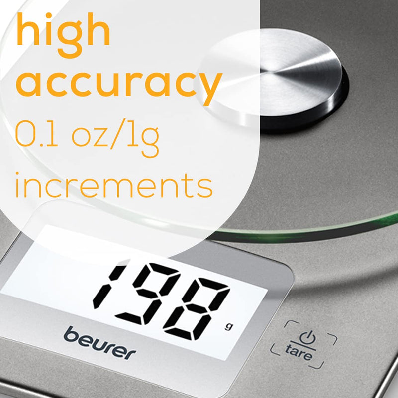 Beurer KS26 Kitchen Scale High Accuracy Digital Food Scales Weight Grams and Oz, 11 lbs Capacity, LCD Display, for Baking, Cooking, Meal Prep, Keto, Coffee Beans and More KS26 - Basic with Buttons