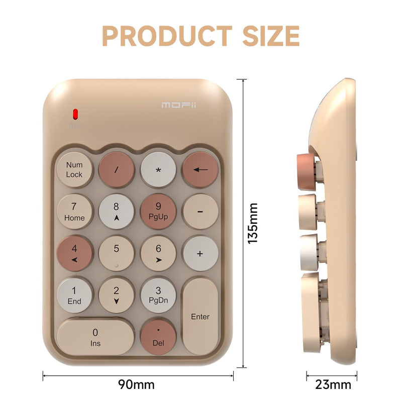 MOFII Wireless Number Pads - MilkTea Numeric Keypad 18 Keys USB 2.4G Round Keycap Colorful Extensions Keypads, Financial Accounting Portable Numpad 10 Key for Laptop/PC/Notebook/Surface Pro