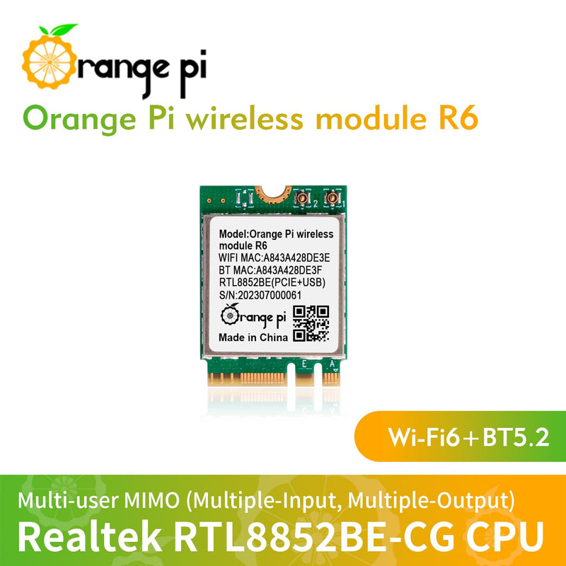 Orange Pi 5 Plus WiFi 6 Module Wireless Card 1201Mbps PCIe Wi-Fi6+BT5.2, Wireless Module R6 Support WiFi Bluetooth Compatible with Orange Pi 5 Plus Singble Board Computers