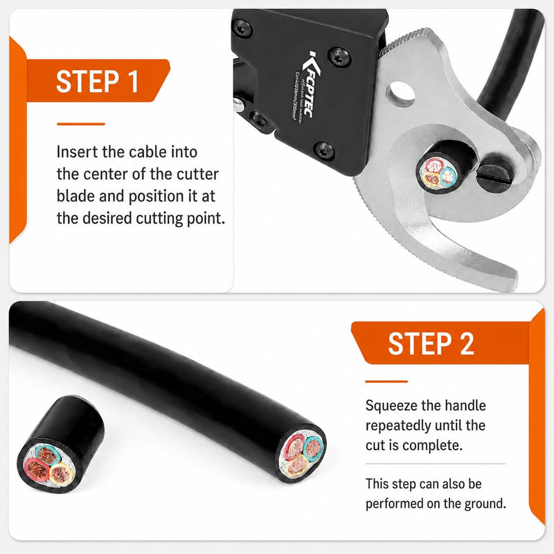 KF CPTEC Ratchet Cable Cutters Effortless up to 300mm²(AWG 600MCM) Ratcheting Wire Cutter for Electrical Aluminum, Copper & Multi-core Cables, Clean Cuts with No Fray