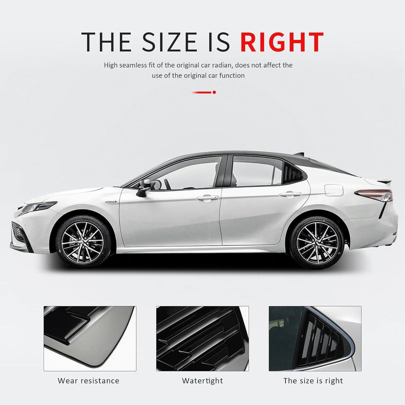 Rear Side Window Louvers Compatible for 2018 2019 2020 2021 2020 2023 2024 Toyota Camry Accessories Air Vent Scoop Cover Louver (Bright Black) Glossy Black