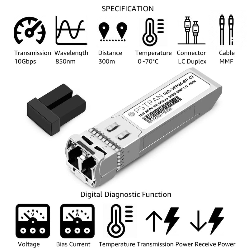10GBASE-SR SFP+ Optical Transceiver Module Compatible with Cisco SFP-10G-SR SFP-10G-SR-S SFP-10G-SR-X 10Gbps 850nm 300m DDM Duplex LC MMF 10GBASE-SR: 300m for Cisco 1