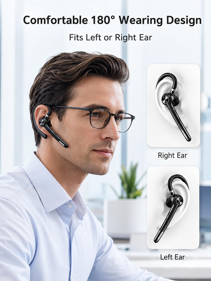 N06 Bluetooth Headset with Real-Time Call Translation & Mute Button | Call Recording, Noise Cancelling Mic, 40H Playtime Wireless Earpiece Hands-Free Headphone for Business Office Trucker Driving