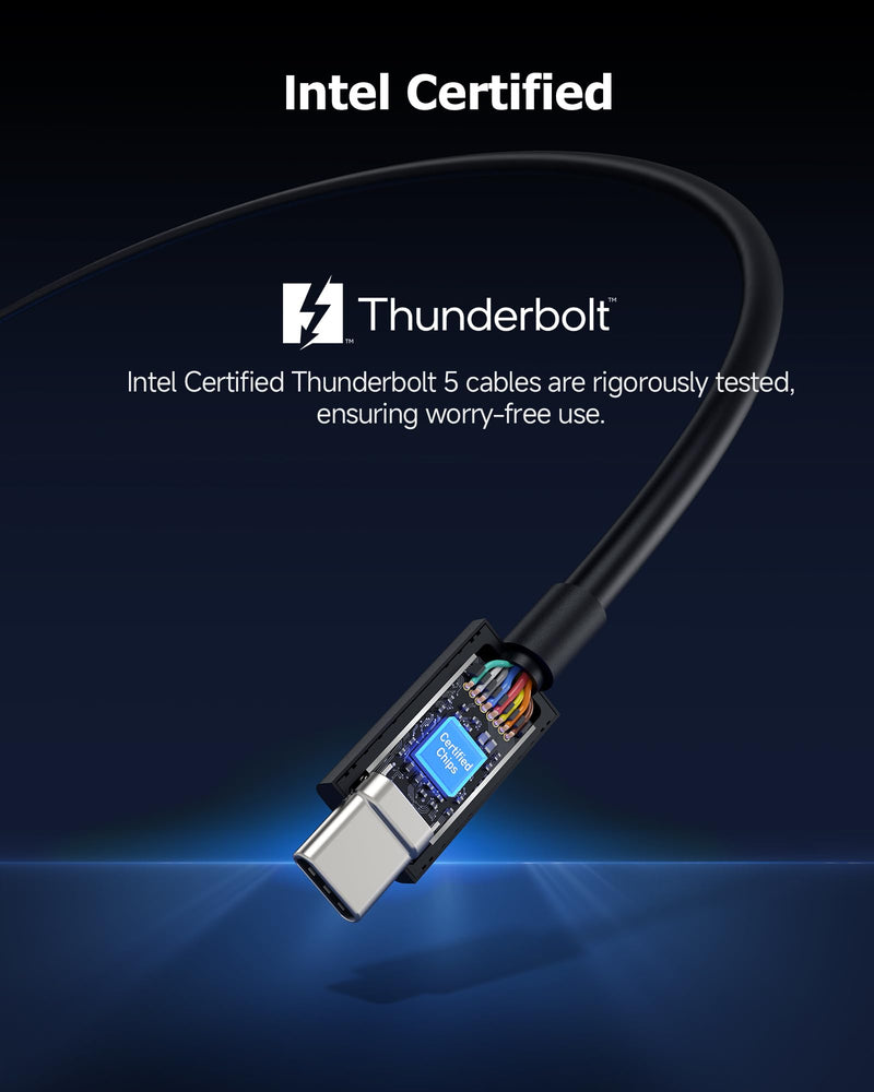 Cable Matters [Intel Certified] 80Gbps Thunderbolt 5 Cable with up to 120Gbps Bandwidth Boost and 240W Charging in Black - 0.5m / 1.6ft, Compatible with Thunderbolt 4, USB4, Thunderbolt 3 and USB-C 1.6 ft