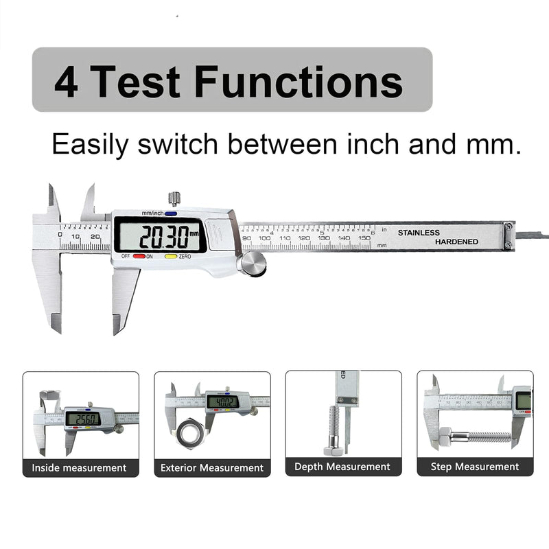Greywolf Digital Caliper, Stainless Steel Measuring Tool, Electronic Vernier Caliper Micrometer, Inch and Millimeter Conversion, 6 Inch/150mm Large LCD Screen, for Jewelers/Craftsmen/DIY
