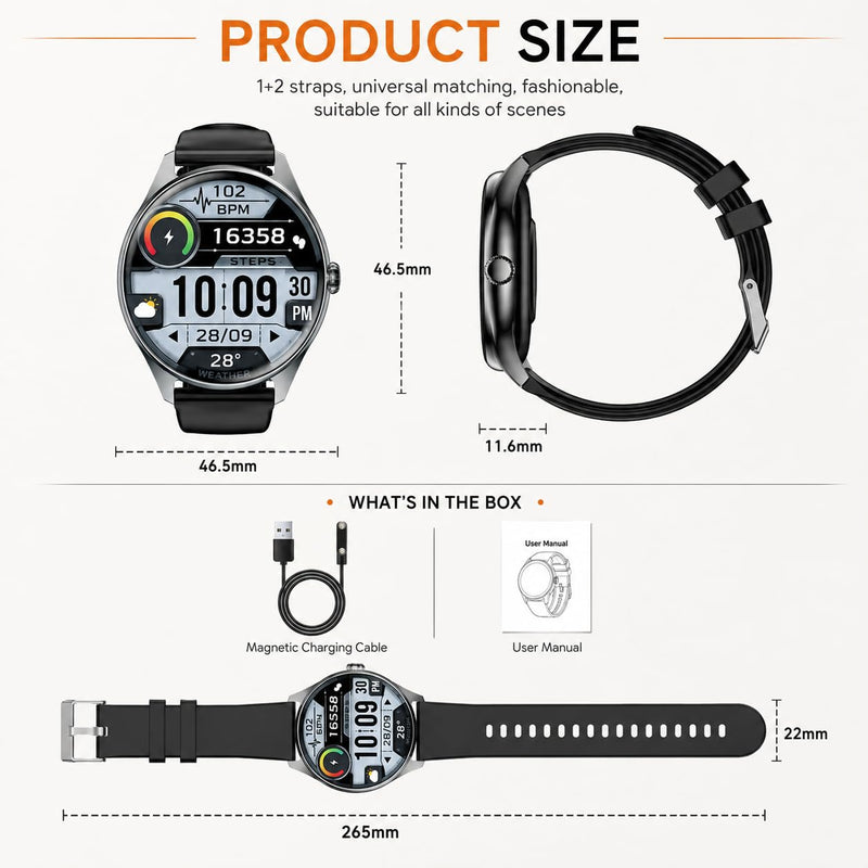 Smart Watches for Men Women, 1.43" AMOLED Display, 7-Day Battery Life, 120+ Sport Modes with Heart Rate Sleep Monitor, Bluetooth Calling, IP68 Waterproof Fitness Watch for iPhone Android (Black) Black
