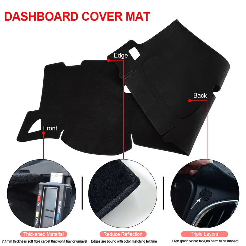 Dashboard Cover for GMC Sierra and Chevrolet Silverado- Fits 2007-2013 Models with Two Glove Boxes. Custom Fit Dash Mat, Won't Break Dash Sensors(Premium Carpet, Black)