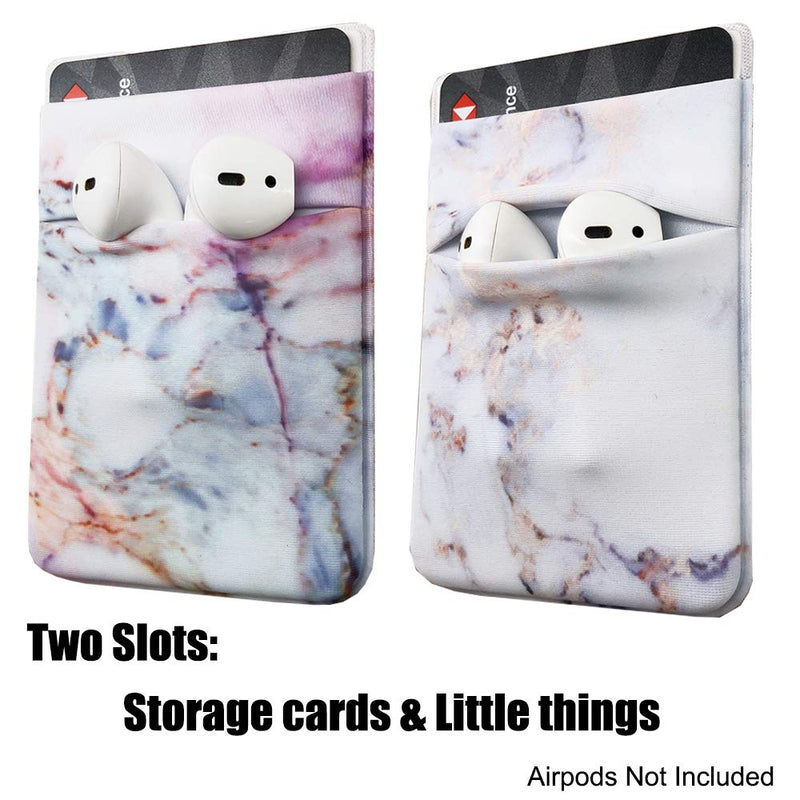 2Pack Phone Card Holder Stretchy Lycra Wallet Pocket Credit Card ID Case Pouch Sleeve 3M Adhesive Sticker on iPhone Samsung Galaxy Android Smartphones (Pink Marble & White Golden Marble) Pink Marble & White Golden Marble