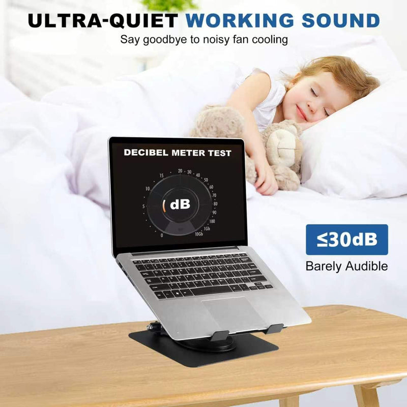 Laptop Cooling Stand with 2 Detachable Fans, 360° Rotating Adjustable Laptop Stand, Carbon Steel Ergonomic Laptop Riser, Anti-Slip Base for 10-17.3" Notebook MacBook, Office Home Gaming Black