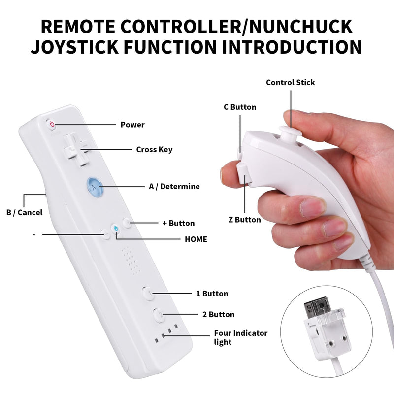 Zamia 2 Packs Upgrade Controller with Silicone Case and Wristband,Remote Controller Compatible for Wii/Wii U Games White 2Pack Left&Right