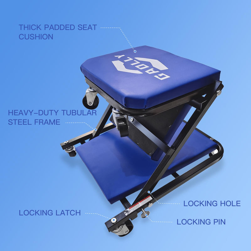Garage Shop Creepers, Foldable Z Creeper 2-in-1 for Car, 36" Adjustable Roller Garage Chair Lay Down or Sit, 330 LBS Capacity Under Car Roller Creeper with 6 Swivel Casters