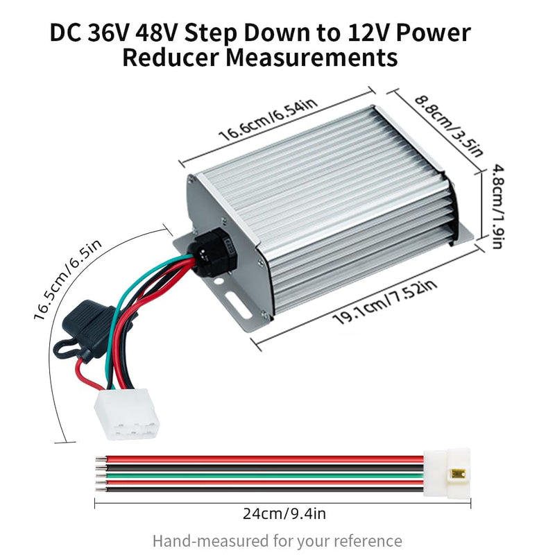 DC-DC 96V 84V 72V 60V 48V 36V to 12V 30A 360W Step Down Converter Voltage Reducer Regulator with Fuse for Golf Carts, Headlights, Taillights, Solar Panels and Radios Aluminum