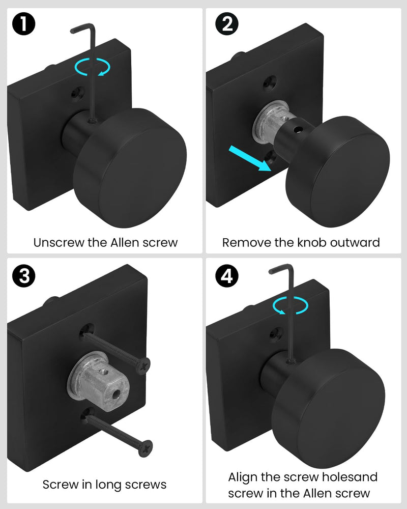 Black Dummy Door Knob, Heavy Duty Closet Door Knob, Square Individual Dummy Door Knob Single Side (2 Pieces/1 Pack) Black 1