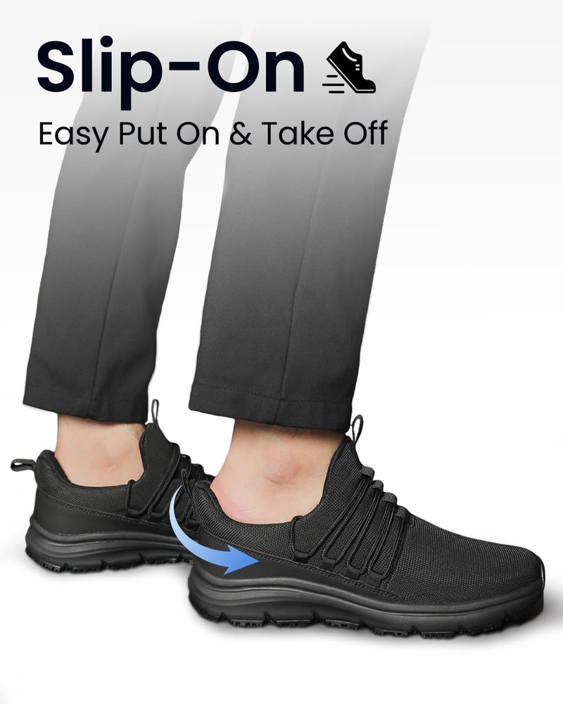 VikoViren Non Slip Work Shoes for Men Restaurant or Food Service Sneakers Breathable Lightweight Water Resistant Walking Shoes Chef Kitchen Footwear 10 Black