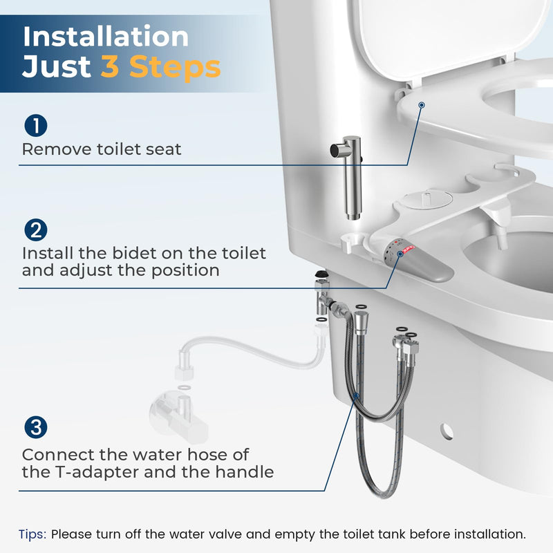DEANIC 2-in-1 Bidet Attachment with Handheld Bath Bidet Sprayer, Ultra-Slim Adjustable Water Pressure Nozzle, Cold Water Non Electric Hand Sprayer for Toilet Seat (Sliver White) Sliver White 1