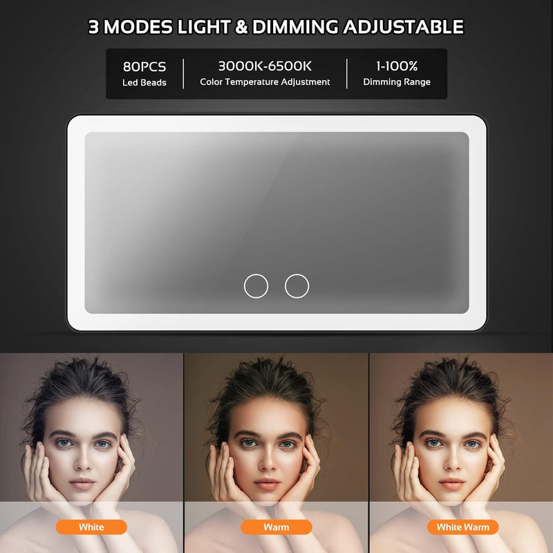 Car Sun Visor Vanity Mirror with 3 Light Modes & 80 LEDs, Rechargeable LED Makeup Mirror- Dimmable Touch Control, Universal for Truck SUV-Car Accessories Essentials for Women Black