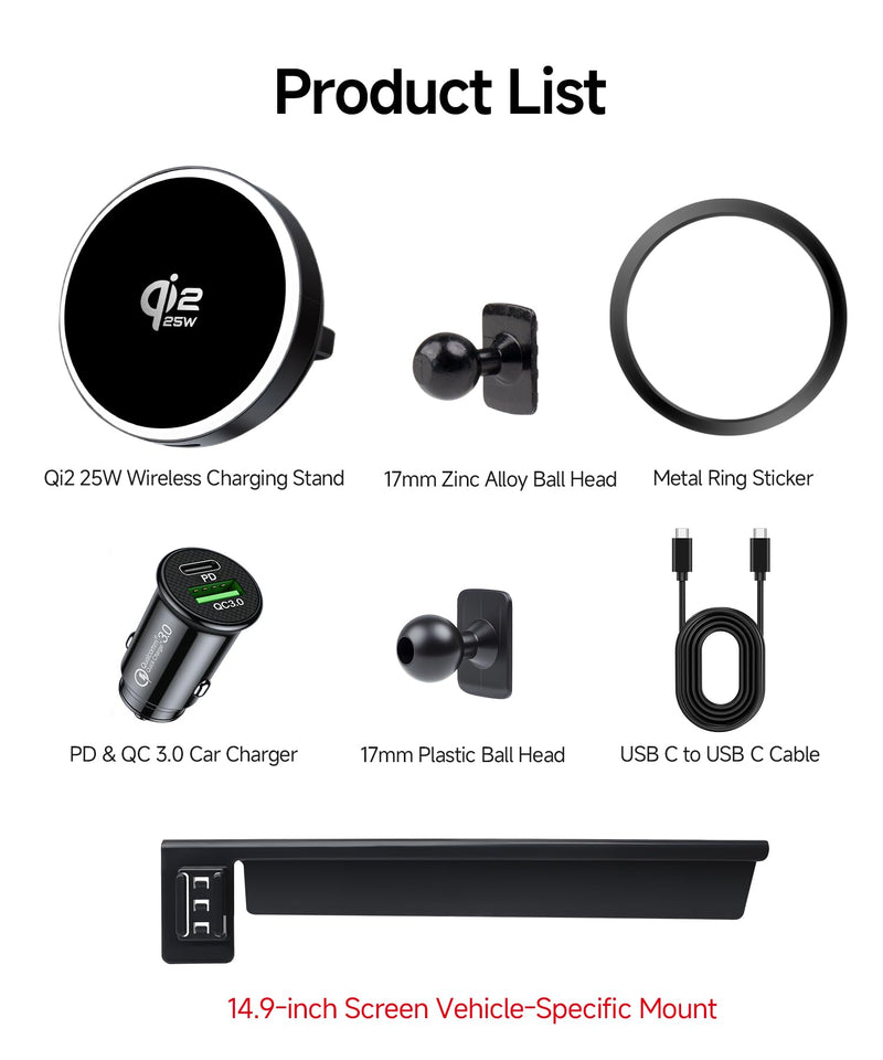 Qi2.2 25W Fast Wireless Charger Car Phone Mount for BMW X5/X6/X7 2024 2025 | X7 2023-2026, 14.9" Screen, Magsafe Accessories Fast Charging Magnetic Cell Phone Holder Clip Compatible with iPhone Android