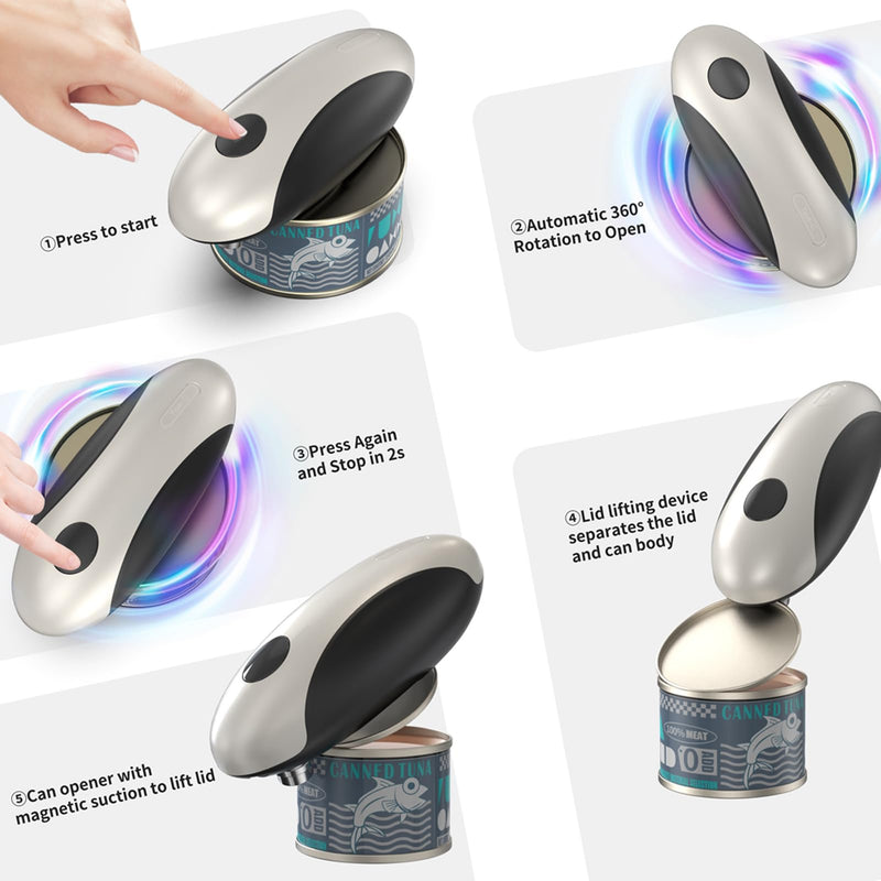 Electric Can Opener, One Touch Rechargeable Can Opener Electric with Smooth Edges Hand-free Automatic Can Opener for Almost Any Size Can, Ideal Kitchen Gadget for Seniors,Children and Arthritic