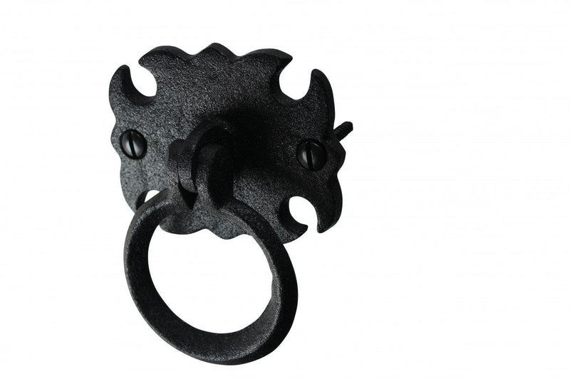 Renovators Supply Manufacturing Black Wrought Iron Cabinet Ring Pull Swing Handle Antique Drop Style 2-3/4 in. RSF Rust-Resistant Powder Coat Finish Pack of 2