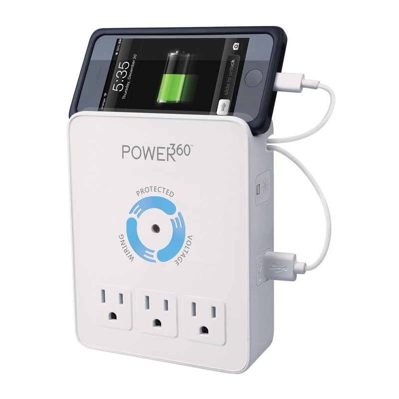 Panamax P360 Dock 6-Outlet Wall Tap/Charging Station, White, 6.8" x 2.9" x 5" Charging Station