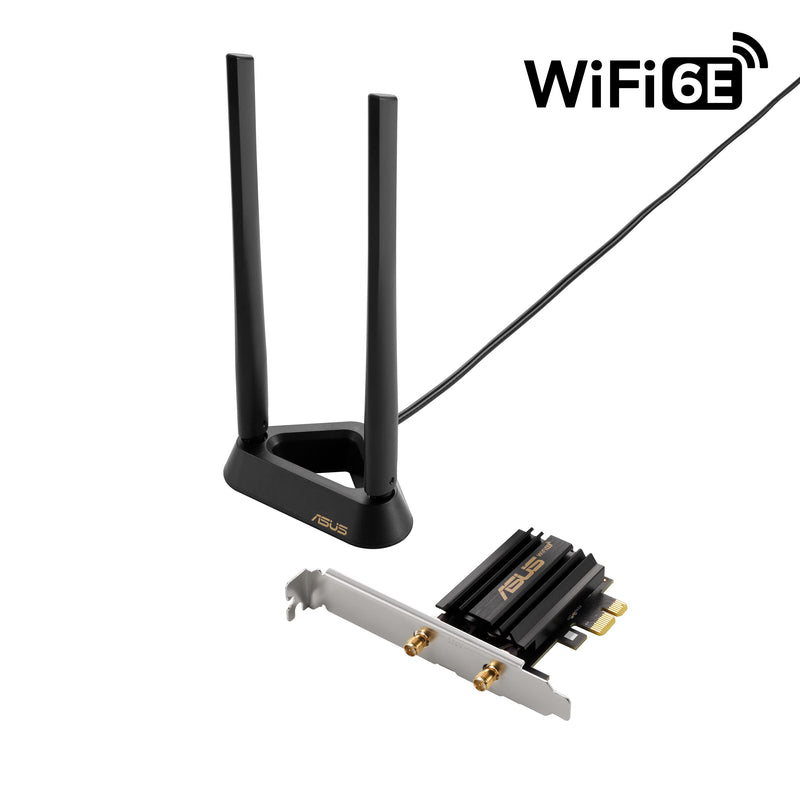 ASUS WiFi 6E + Bluetooth 5.2 PCI-E Expansion Card (PCE-AXE58BT) - Supports 6GHz Band, WPA3, 160MHz, WPA3 Network Security, OFDMA and MU-MIMO, External Antenna, Magnetic Base, Ultra Low Latency WiFi 6E | BT5.2