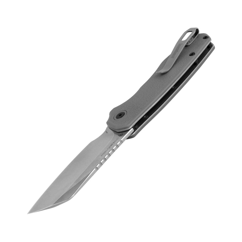 Kershaw Wharf Pocket Knife, Gray Design, 2.8 Inch Stainless Steel Cleaver Plain Edge Blade, EDC with Assisted Opening, Reversible Deep-Carry Pocketclip, Everyday Carry Pocket Knife for Men and Women