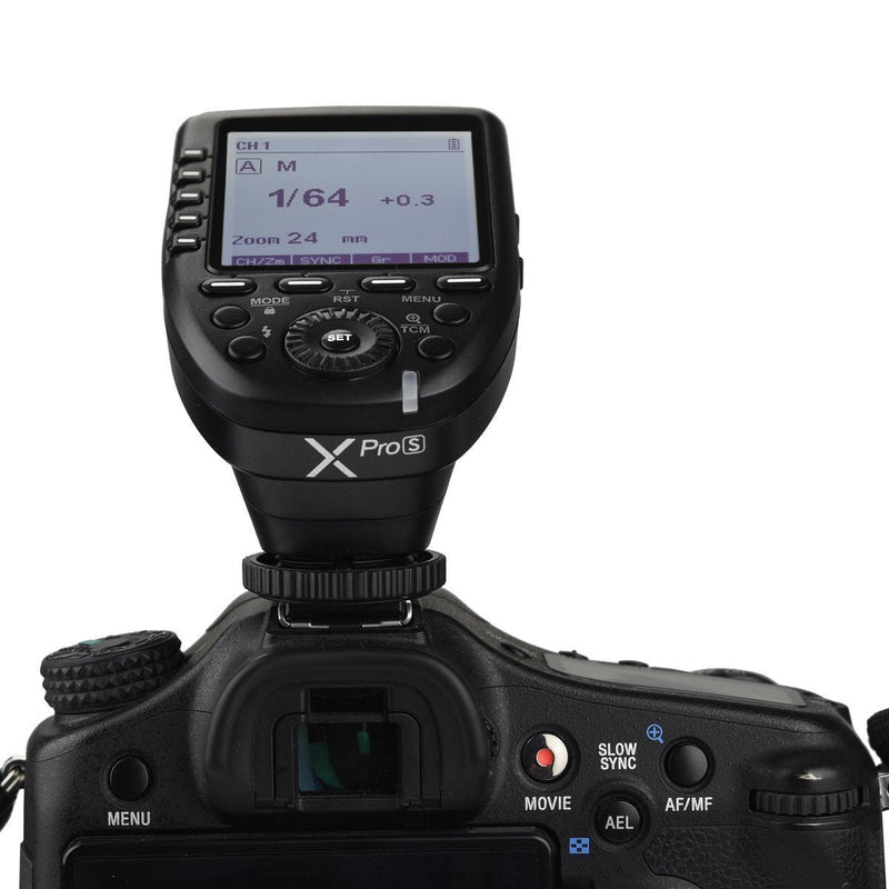 Godox Xpro-S TTL Flash Trigger for Sony Cameras Transmitter with 2.4G X Wireless System TCM Function Hss 1/8000s Large LCD Screen Slanted Design 16 Groups and 32 Channels XPRO for Sony
