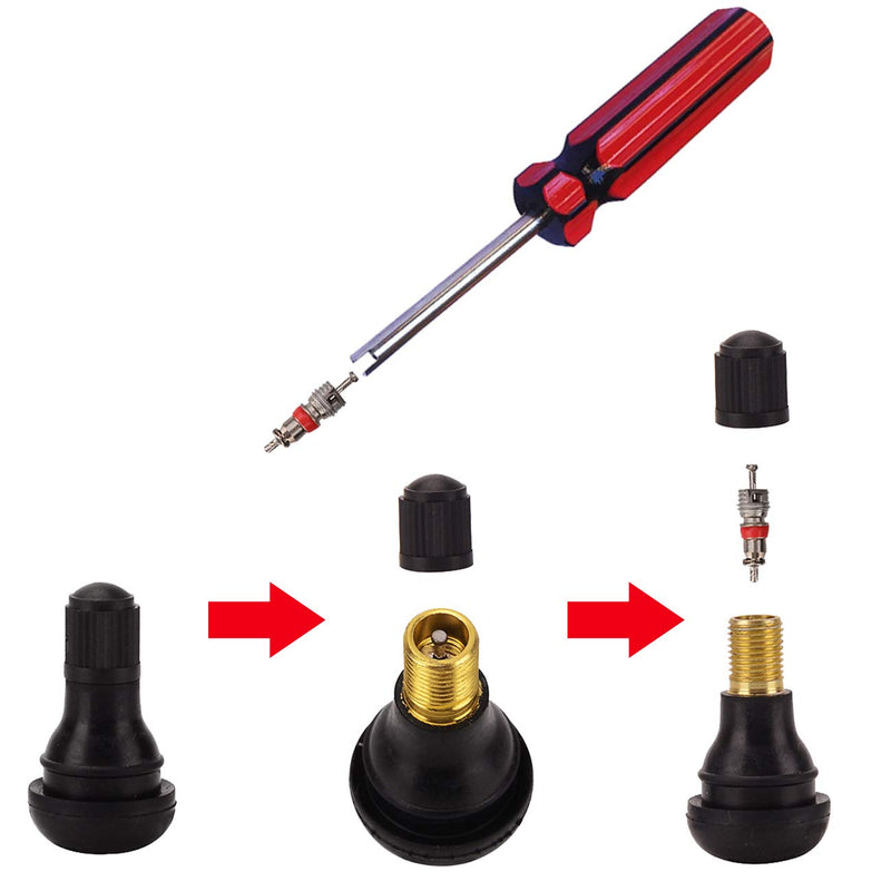 Febrytold Tire Valve Stem Tool Remover & Installation, 6 Pcs TR412 Snap-in Valve Stems with Valve Stem Cores, 1 Pcs Single Head Tire Valve Core Remover Installer Tool (14 Pcs) 14 Pcs