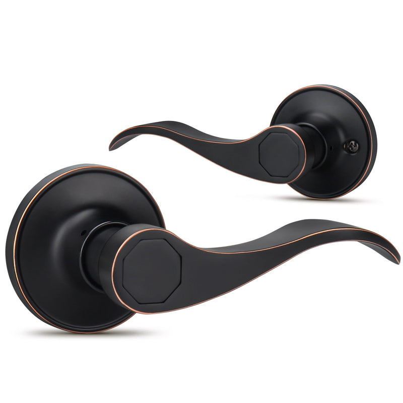 Moquin Wave Design Passage Door Lever Without Keys and Lock, Reversible Door Handle for Right/Left Side Closet/Hallway Door Lock in Oil-Rubbed Bronze (Red Margin) Finish Passage-NO Lock & NO Key