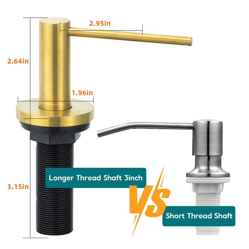 Gappo Soap Dispenser for Kitchen Sink Champagne Gold, Stainless Steel Countertop Pump, Built in Sink Soap Dispenser with 47" Extension Tube kit