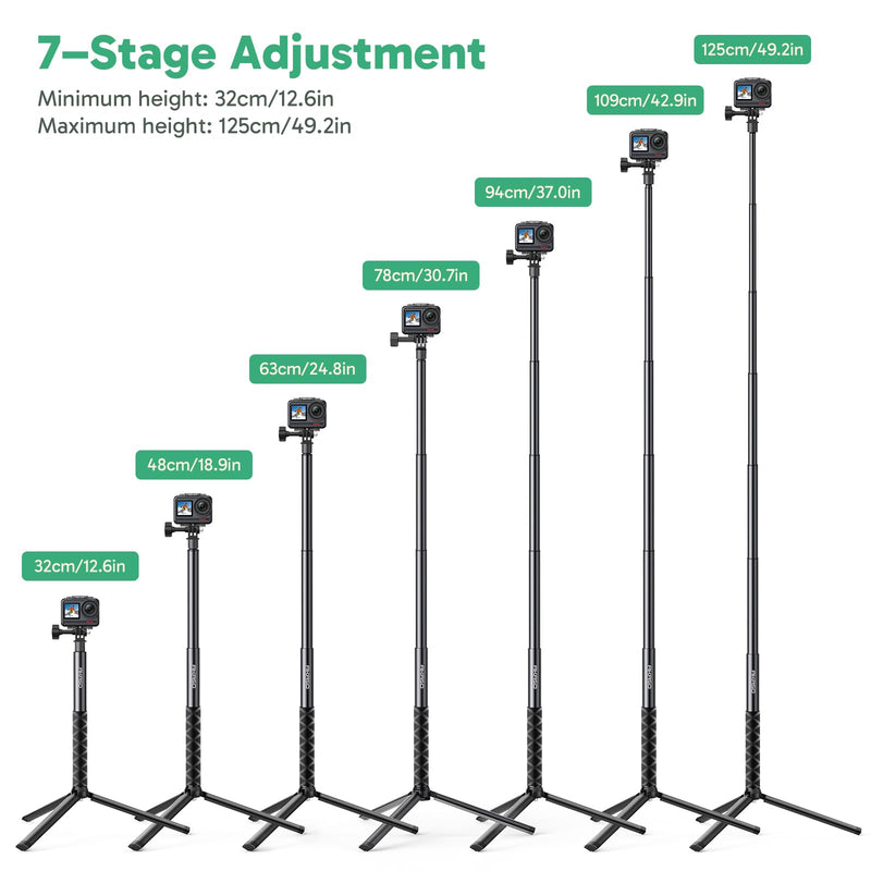 AKASO 49.2"/120cm Selfie Stick Tripod Extendable Action Camera Mount | Compatible with AKASO EK7000/Brave 4/EK7000 Pro/Brave 7 LE/Brave 7/GoPro Hero 13/12/11/10/ 9/Max/DJI Osmo Action 5/4/3 (120cm) Selfie Stick Tripod
