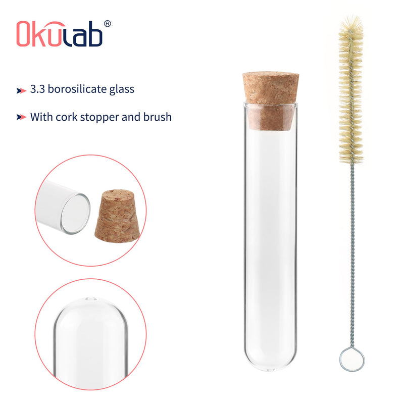 Glass Test Tubes Bulk 50pcs,16ml 20x100mm Test Tube with Cap and Brush, Glass Test Tube for Scientific Plants,TTGS01A50 50pcs of 20x100mm(16ml)