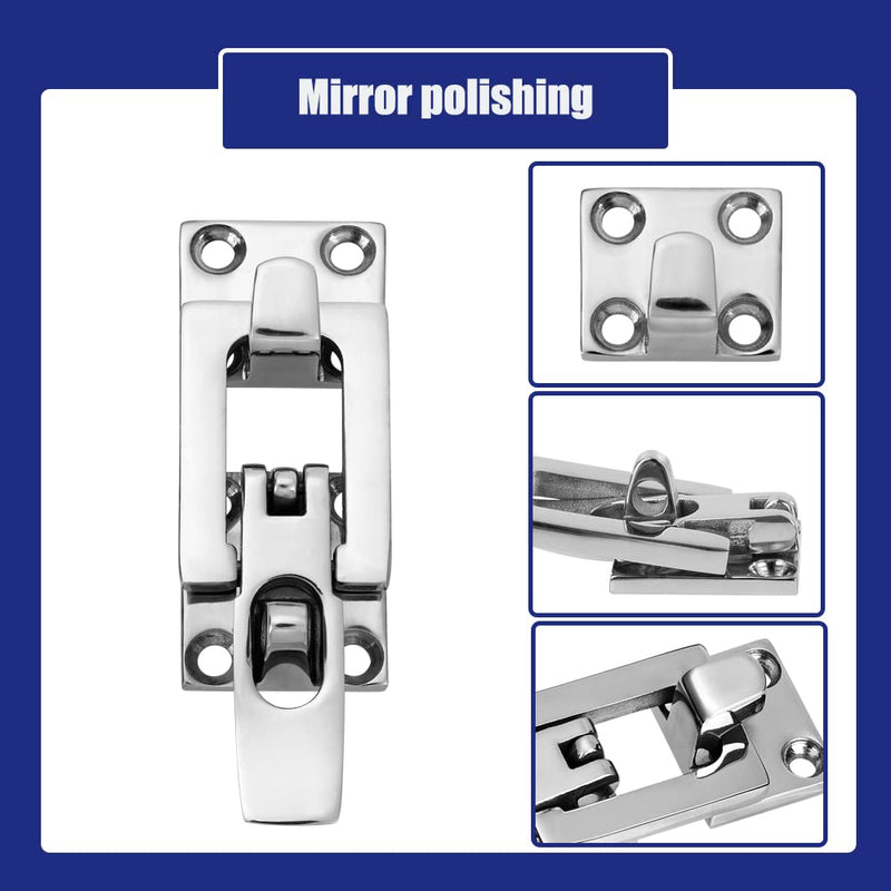Marine Anti-Rattle Square Latches for Boat Door Hatch, Hold Down Clamp Latches, Lockable, Sturdy Construction, 316 Stainless Steel, with Screws