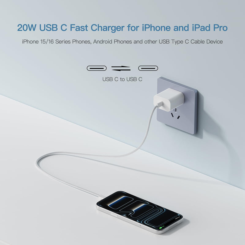 Travel Essentials 3in1 20W USB C Charger Block for Apple Watch iPhone iPad | Fast Charger Block for iPhone 17/16/15 Pro/Pro Max /iPad & Compatible with Apple Watch Series Ultra Se 11/10/9/8/7/6/5/4/3/2