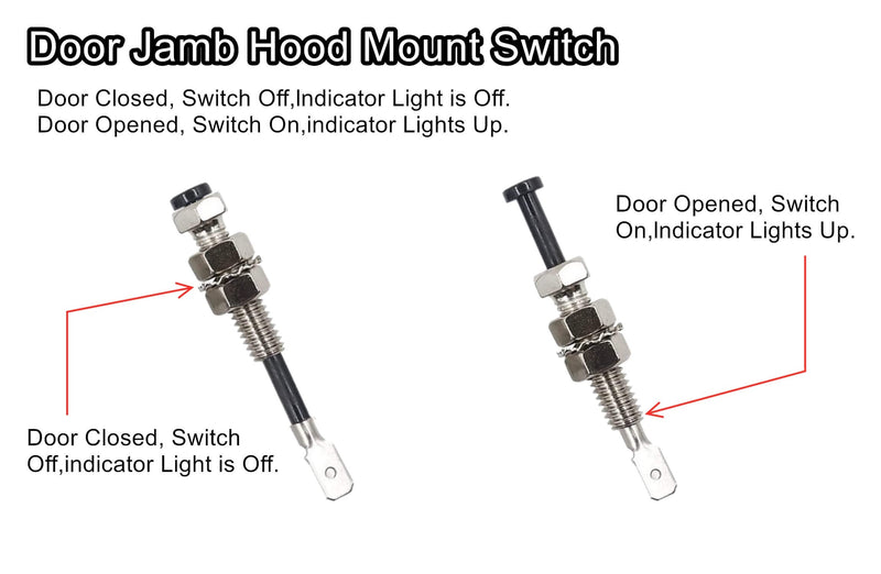 Door Pin Switch Car Auto Trunk Alarm Security Hood On Off Momentary 20A 12Vdc Universal Adjustable Bonnet Light Hood Screw 2PCS