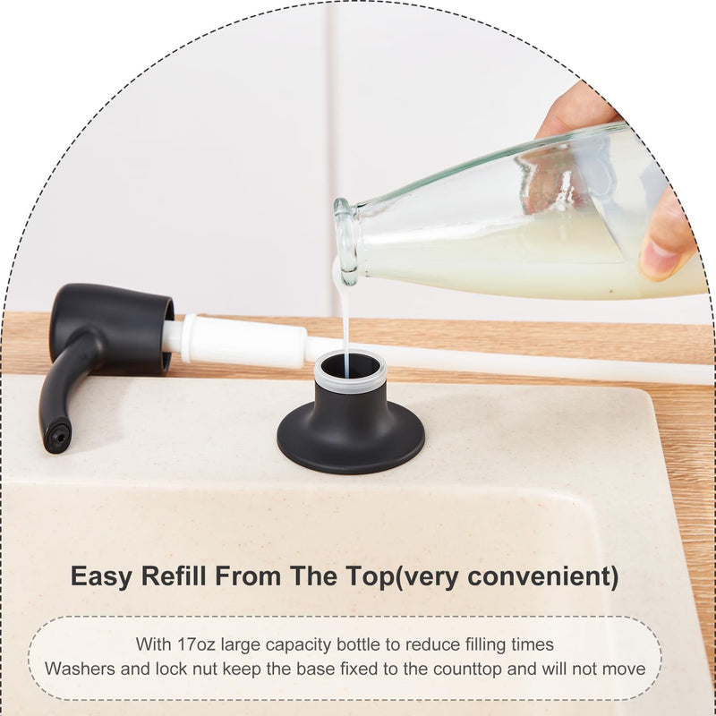 GAGALIFE Soap Dispenser for Kitchen Sink - 17 OZ Capacity Bottle Counter Mount, Matte Black Sink Soap Dispenser Pump, Built in Sink Soap Dispenser, Refill from Top