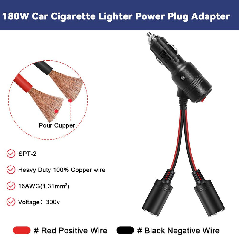 Car Cigarette Lighter Splitter, 12v Splitter Adapter for Car,Supports Fast Charging,1 to 2 Car Cigarette Lighter Splitter Power Charger Port, for 12/24 Volt Cars Vehicle,with on Off Switch cigarette lighter adapter 02