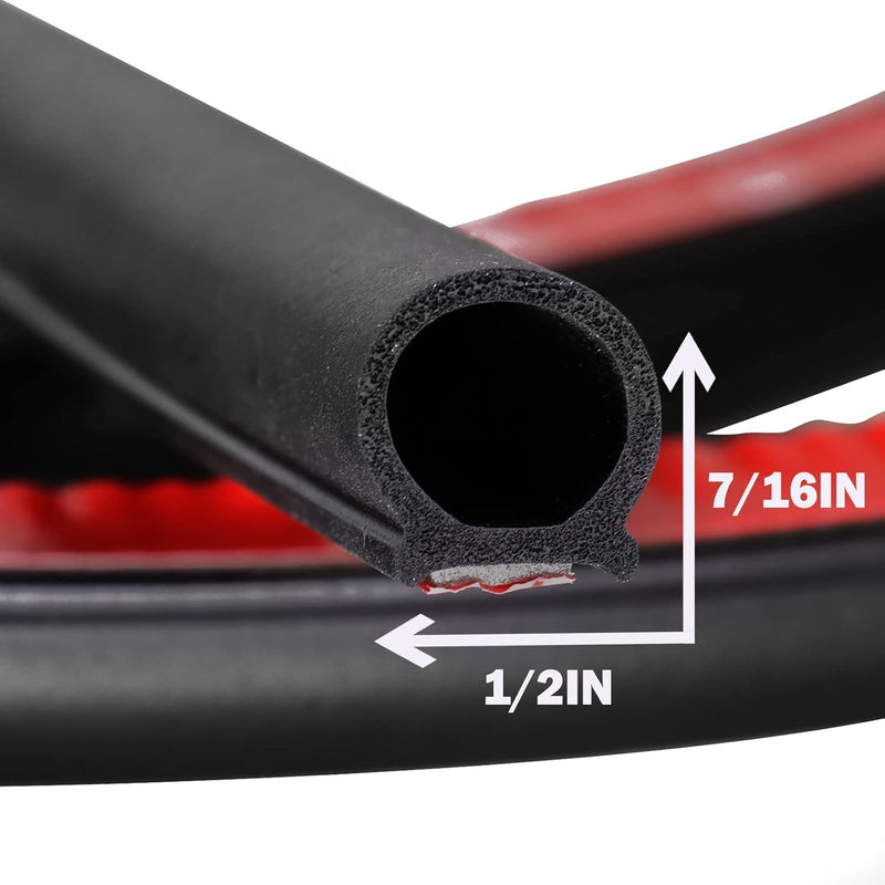 D-Shape Heavy Duty Weather Stripping 1/2"×7/16" Rubber Seal Weatherstrip Hollow with Bulb Door Gasket Strip(Self-Adhesive) for Automotive Truck RV Door Window Soundproof, 16FT 1/2” X 7/16” 16Feet