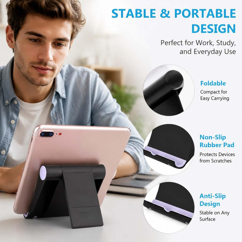 2 Pack Multi-Angle Cell Phone Holder, Universal Foldable Tablet Stand, Universal for Tablets, e-Readers and Smartphones-Black 3.8x2.9 in