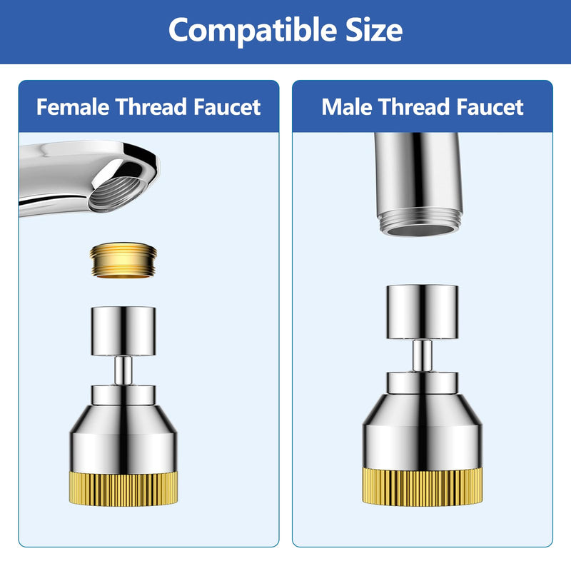 Faucet Sink Aerator/Extender/Sprayer/nozzle,Faucet Attachment Replacement for Bathroom&Kitchen, Anti-slip Swivel Aerator with 55/64" Threaded Adapter (Standard Silver) Standard Silver