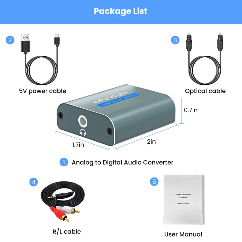3.5mm to Optical Adapter Aluminum RCA to Optical Audio Converter Analog to Digital Audio Converter with Cable 3.5mm AUX Toslink Adapter for TV Amplifier Speaker/Soundbar/Home Theater ADC converter Aux to Optical 1