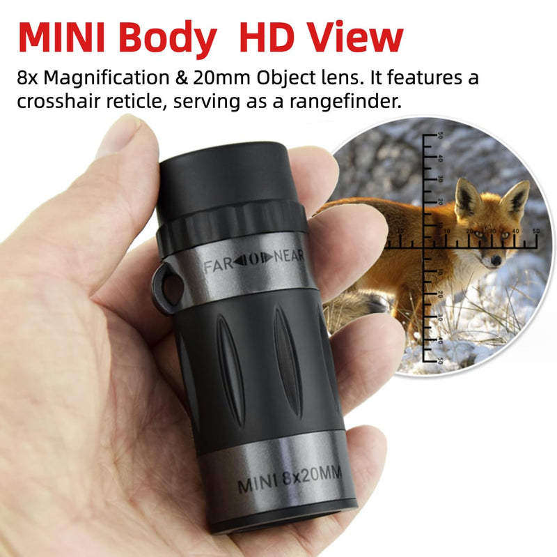 BAK-4 Prism 8X20 Monocular Telescope, Compact Telescope, High Powered Mini Pocket Monoscope, HD Handheld Monocular Scope for Adults Gifts, Designed for Bird Watching, Hiking, Hunting, Black