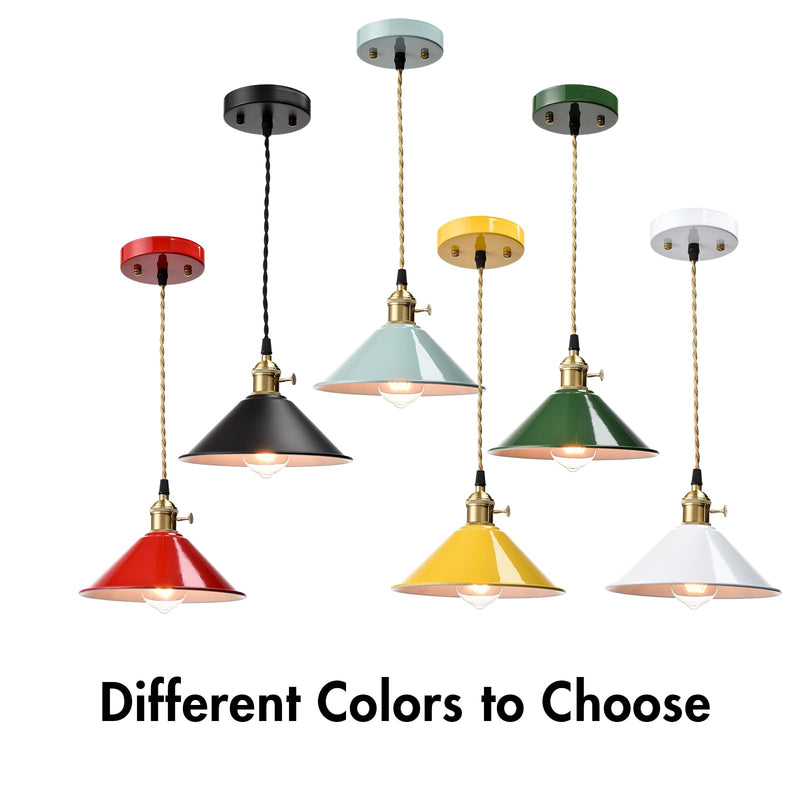CLAXY Industrial mini Pendant Light White 8.66" Metal Umbrella Shade Hanging Kitchen Ceiling Pendant Lighting with Switch for Loft, Bar, Foyer, Dining, Bedroom
