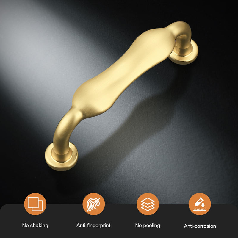 Probrico 10 Pack 3 Inch(76mm) Hole Center Brushed Gold Kitchen Cabinet Handles, Vintage Dresser Drawer Pulls for Kitchen Bathroom Cupboard Closet Gold Cabinet Pulls 3" Hole Center(76mm)