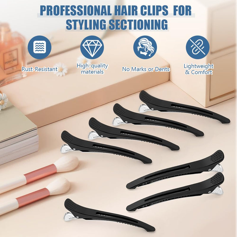 6PCS Professional Hair Clips for Styling Sectioning, Anti-Slip Sectioning Hair Clips, No-Trace hair Sectioning clips, Salon and Home Hairs Roller Clip for Women, Men, Hairdresser (Black) #A 6PCS Black