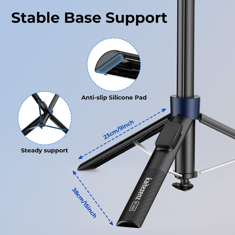 Kaitezenz Auto-Open Magnetic Selfie Stick Tripod for iPhone MagSafe, 71" Cell Phone Tirpod Stand with Metal Ring & Rechargeable Remote for Video Recording Vlogging Black KT-1025